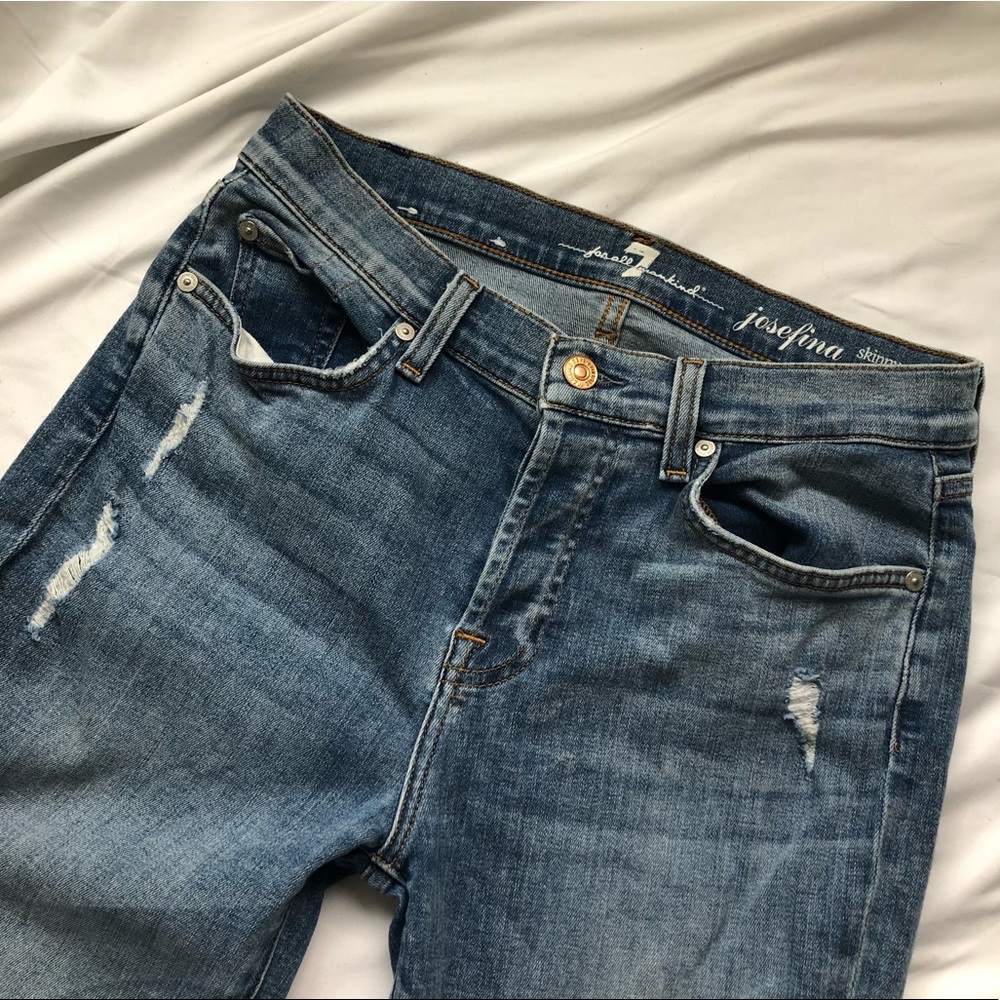 7 for all mankind Josefina skinny boyfriend ankle cropped distressed jeans 26 - Picture 3 of 5